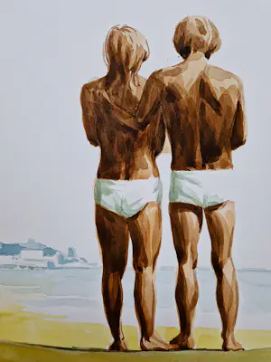 Har Sanders - een figuratieve aquarel van har Sanders zie je niet zo vaak - "aan het strand" kopen? Bied vanaf 58!