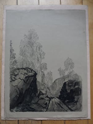 Wilhelmina van Oranje-Nassau - , Berglandschap, Litho uit 1933. kopen? Bied vanaf 60!
