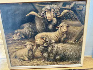 Béla Harmann - Olieverf op doek, Guitige Schapen– ingelijst – ca 1875-1899 - Uniek kopen? Bied vanaf 150!