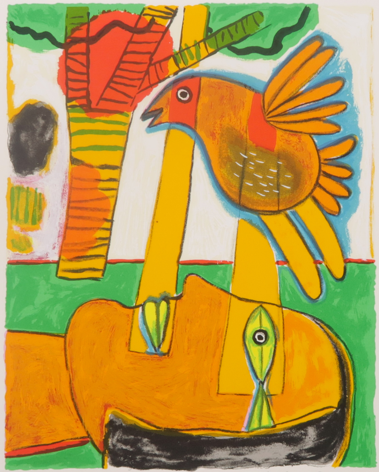 Corneille - Zeefdruk, Tete pensive, soleil rouge kopen? Bied vanaf 80!