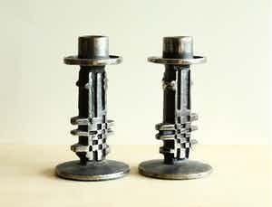 Olav Joff - Brutalist Stainless Steel Design - Hoge Kandelaars (2), Jaren 60 verkocht voor € 150!