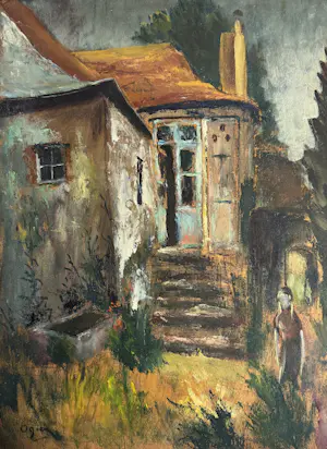 Marie Louise Ogier - Das blaue Tor, ein wunderschönes Gemälde aus der Zeit um 1950 kopen? Bied vanaf 180!