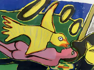 Corneille - Zeefdruk EAIX/XL - Vrouw met vogel - Ingelijst kopen? Bied vanaf 200!