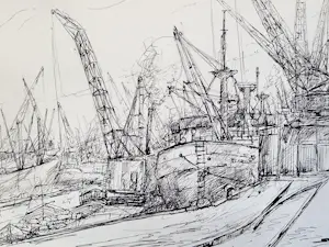 AcheterWim Motz - Originele inkt tekening op papier "Merwe haven rotterdam" gesigneerd? Enchérissez de 40!
