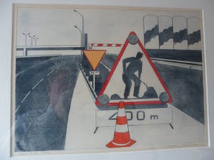 Gerard van Kerkhof - Ingekleurde ets. Titel, "Werk in uitvoering nabij Parijs". kopen? Bied vanaf 20!