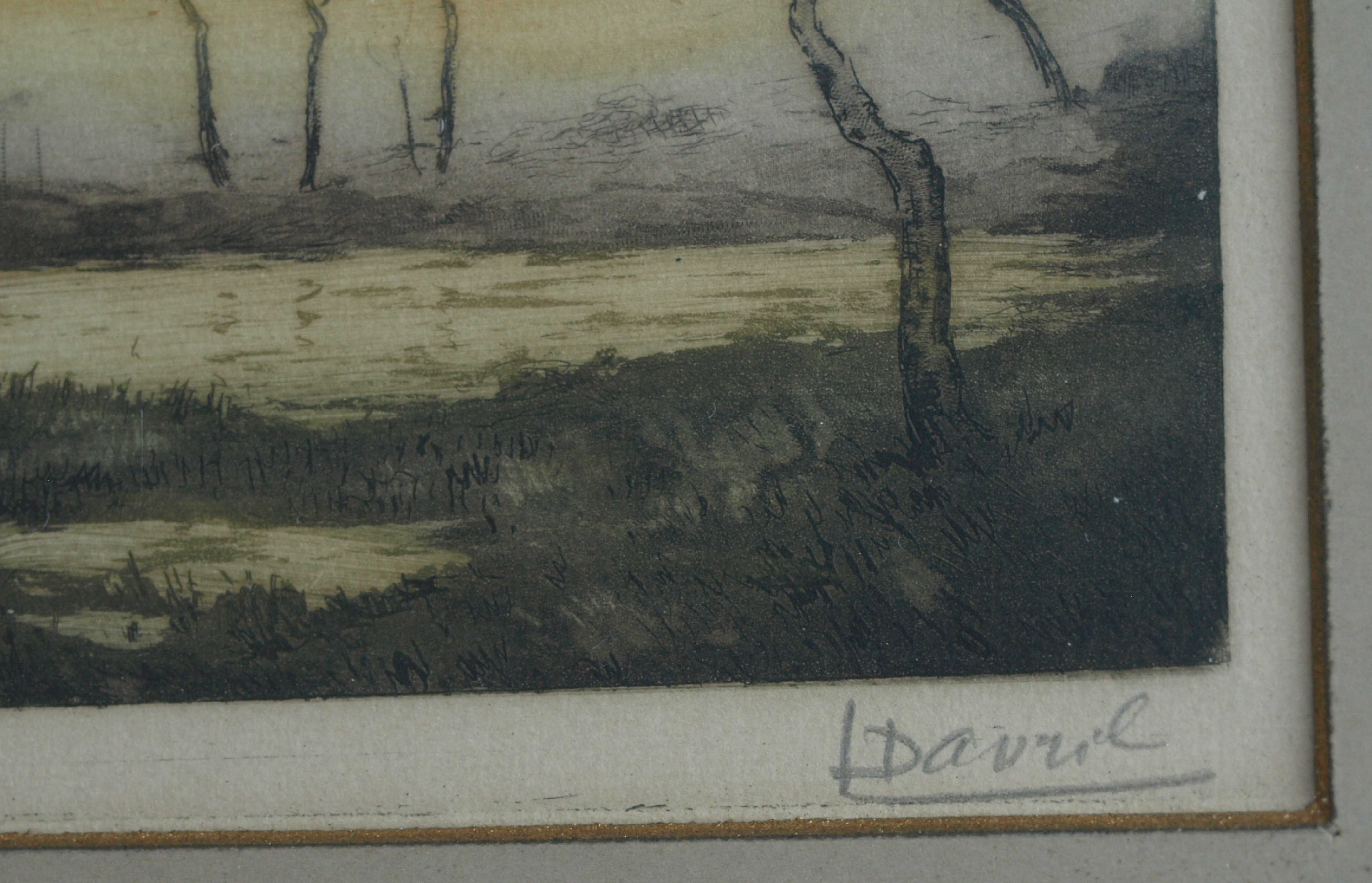Niet of onleesbaar gesigneerd - Ets , Landschap – gesigneerd en ingelijst kopen? Bied vanaf 1!
