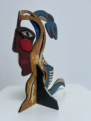 John Lie a Fo - Uniek houten sculptuur | 'Figuur met slang' | 1997 (ZELDZAAM) kopen? Bied vanaf 1!