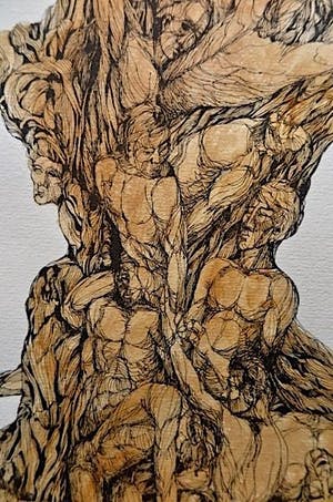 Niet of onleesbaar gesigneerd - Bloeiende Mensenboom (groot intrigerend werk) kopen? Bied vanaf 10!