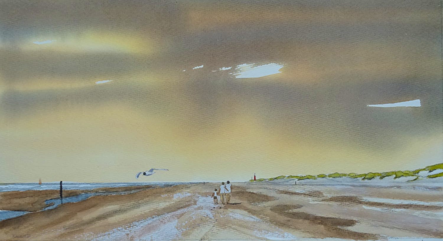 Franklin Meijer - Strand - Vuurtoren de Cocksdorp met wandelaars kopen? Bied vanaf 45!