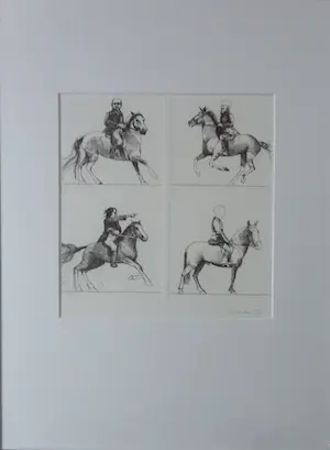 Aat Verhoog - VIER RUITERS TE PAARD / 4x ZW-W ETS / 67x50cm / KADER / SIG kopen? Bied vanaf 25!