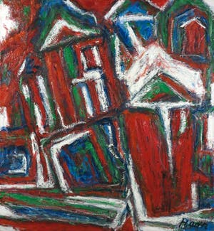 Pieter Haan - Acryl op doek, Stadsgezicht kopen? Bied vanaf 35!