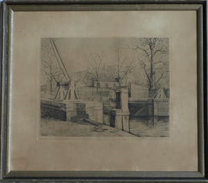 Frans IJserinkhuijsen - Ingelijste ets, “Overtoomse Sluis, Amsterdam” - 1945 kopen? Bied vanaf 35!