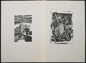 Niet of onleesbaar gesigneerd - Portfoliomap met 8 linoleumsnedes kopen? Bied vanaf 1!