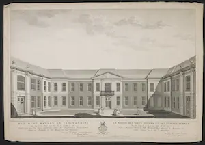 Jacob van der Schley - Gravure naar tekening van P.R. van Dijk, Het oude mannen en vrouwenhuis kopen? Bied vanaf 40!