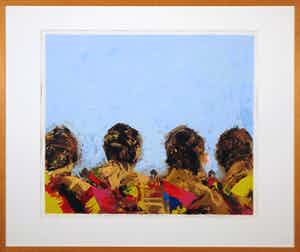 Willem van Scheijndel - Zeefdruk, Vier schoonheden op weg naar het schildersatelier - Ingelijst verkocht voor € 50!