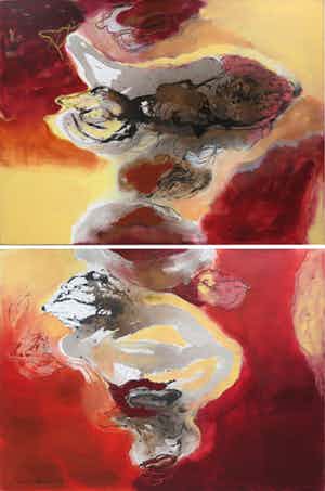 Bert Braam - Acryl op doek, Tweeluik, Zonder titel (Zeer Groot!) verkocht voor € 250!