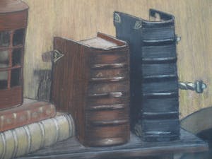 Henriette Breedveld - Pastel, “Stilleven met boeken” – ingelijst & gesigneerd - 1900 kopen? Bied vanaf 10!