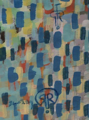 Niet of onleesbaar gesigneerd - Ingelijst ‘pointillistisch’ schilderij - Acrylverf op papier –107 x 156 cm -1989 kopen? Bied vanaf 1!