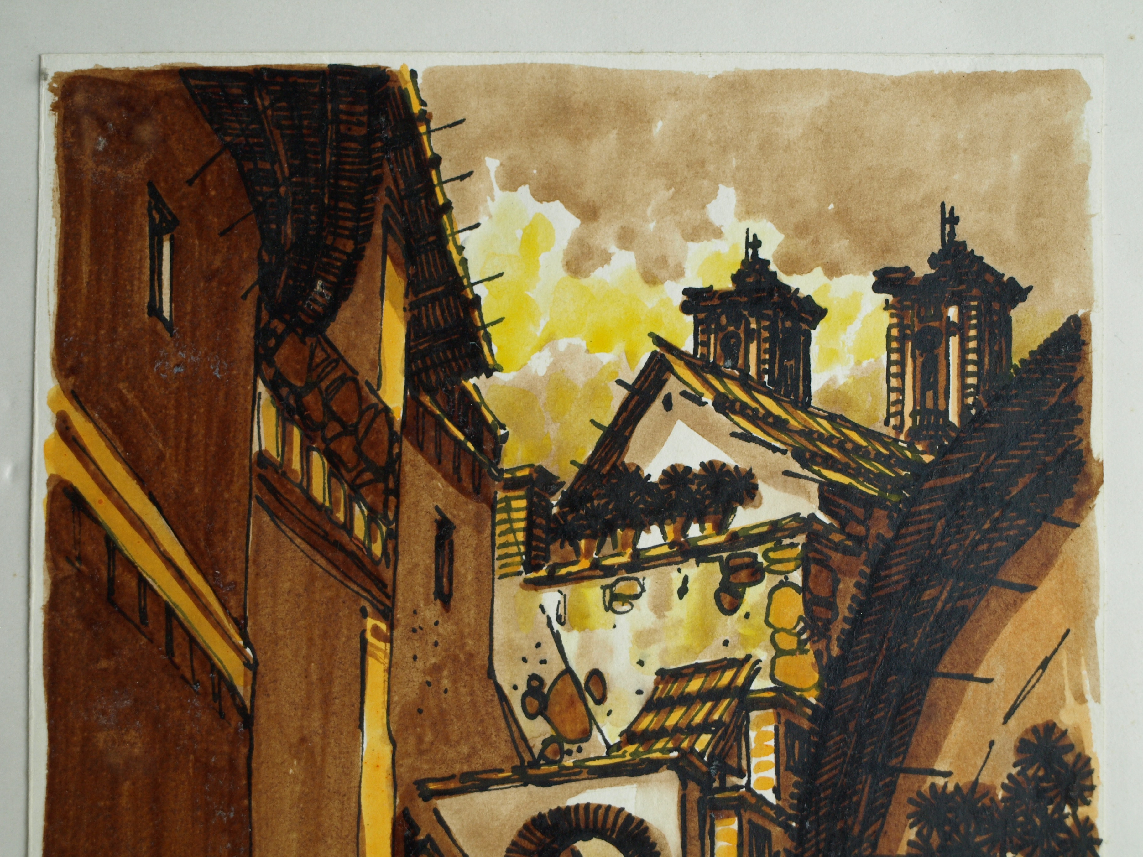 Niet of onleesbaar gesigneerd - 2 Aquarellen , Dorpsgezichten - gesigneerd kopen? Bied vanaf 1!