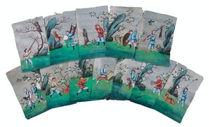 Niet of onleesbaar gesigneerd - Lot van 12 jachtscènes op rijstpapier kopen? Bied vanaf 1!