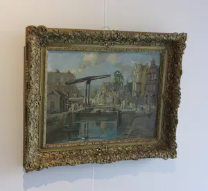Jan Hermanus Melcher Tilmes - Olieverf op doek, De Overtoomse Sluis te Amsterdam - Ingelijst kopen? Bied vanaf 350!