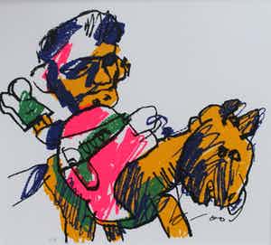 Herman Brood - Ingelijste zeefdruk: Stokpaardje - (Zeer nette lijst!) verkocht voor € 299!