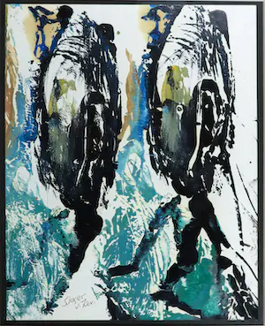 Fred Sieger - Gemengde techniek op papier, Visions of my garden - Ingelijst kopen? Bied vanaf 80!