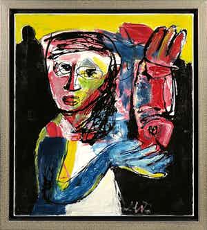 Martin van Wordragen - Olieverf, Meisje met vis - Ingelijst verkocht voor € 250!