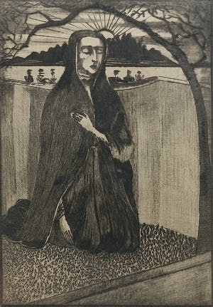 Lodewijk Schelfhout - Femme au tombeau, droge naald ets (1e staat, netjes ingelijst) kopen? Bied vanaf 85!