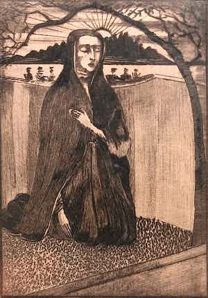 Lodewijk Schelfhout - Femme au tombeau, droge naald ets (1e staat, netjes ingelijst) verkocht voor € 85!