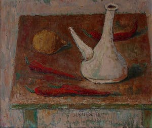 Jan Linschooten - Stilleven met kruik en rode pepers. kopen? Bied vanaf 175!