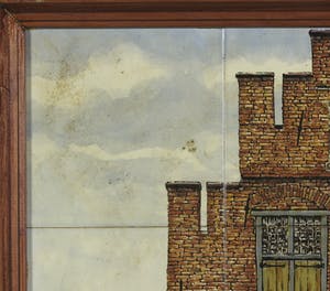 Nederlands Keramische Industrie (N.K.I.) - Tegeltableau, 't Straatje van Vermeer - Ingelijst kopen? Bied vanaf 1!