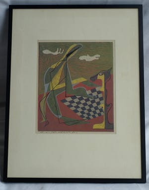 Harry van Kruiningen - Ingelijste kleurenlitho , Schaakspeler – 1947 – oplage 24 ex. kopen? Bied vanaf 50!