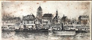 Johan Ponsioen - Gezicht op Tiel - Ets kopen? Bied vanaf 1!