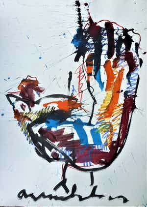 Anton Heyboer - De oer vogel kleurijke krachtige sierlijke schildering . verkocht voor € 425!