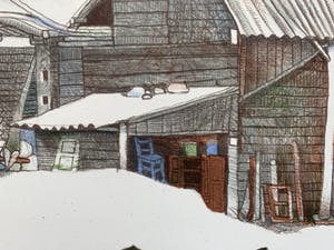 Nicolaas Wijnberg - kleurenlitho - 'Boers tafereel met badkuip' - 1982 kopen? Bied vanaf 70!