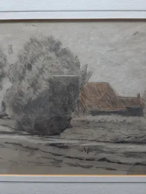 Jan Willem van Borselen - Boerderij tussen de bomen in de wind. Toegeschreven aan. kopen? Bied vanaf 99!