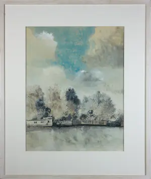 Jose Calsina - Pen/ Aquarel op papier, Woonboten- Ingelijst kopen? Bied vanaf 40!