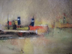 Niet of onleesbaar gesigneerd - Gesigneerde 1964 Pastel "Ochtendnevel - schepen in havenmond" kopen? Bied vanaf 10!