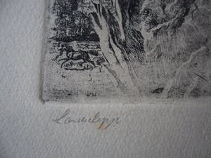 Gerard Lutz - Ets , landschap met paarden. kopen? Bied vanaf 45!