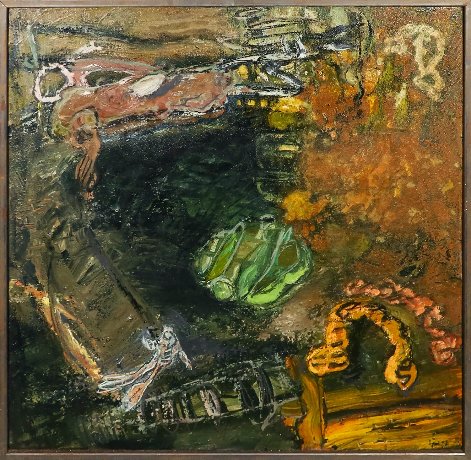 Klaus Schweier - Olieverf op doek, Abstracte compositie - Ingelijst verkocht voor € 50!
