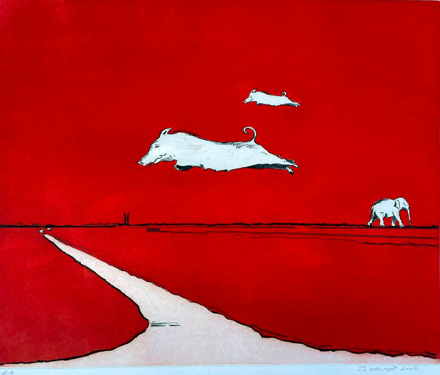 Peter van Drumpt - Zonder titel (springende varkens) verkocht voor € 50!