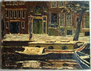 Tonny Timmermans - Olieverf op doek , Keizersgracht in de winter in Amsterdam – ca. 1960 verkocht voor € 35!