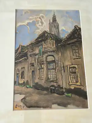 Adri Pieck - straatje in Amersfoort met zicht op de Onze Lieve Vrouwentoren verkauft für € 150!