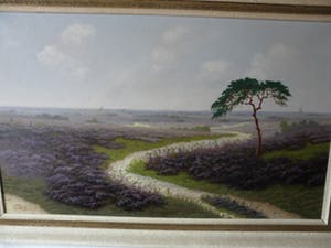 Thomas van Wissen - Olieverf op doek. Titel, "Veluws Heidelandschap". kopen? Bied vanaf 50!