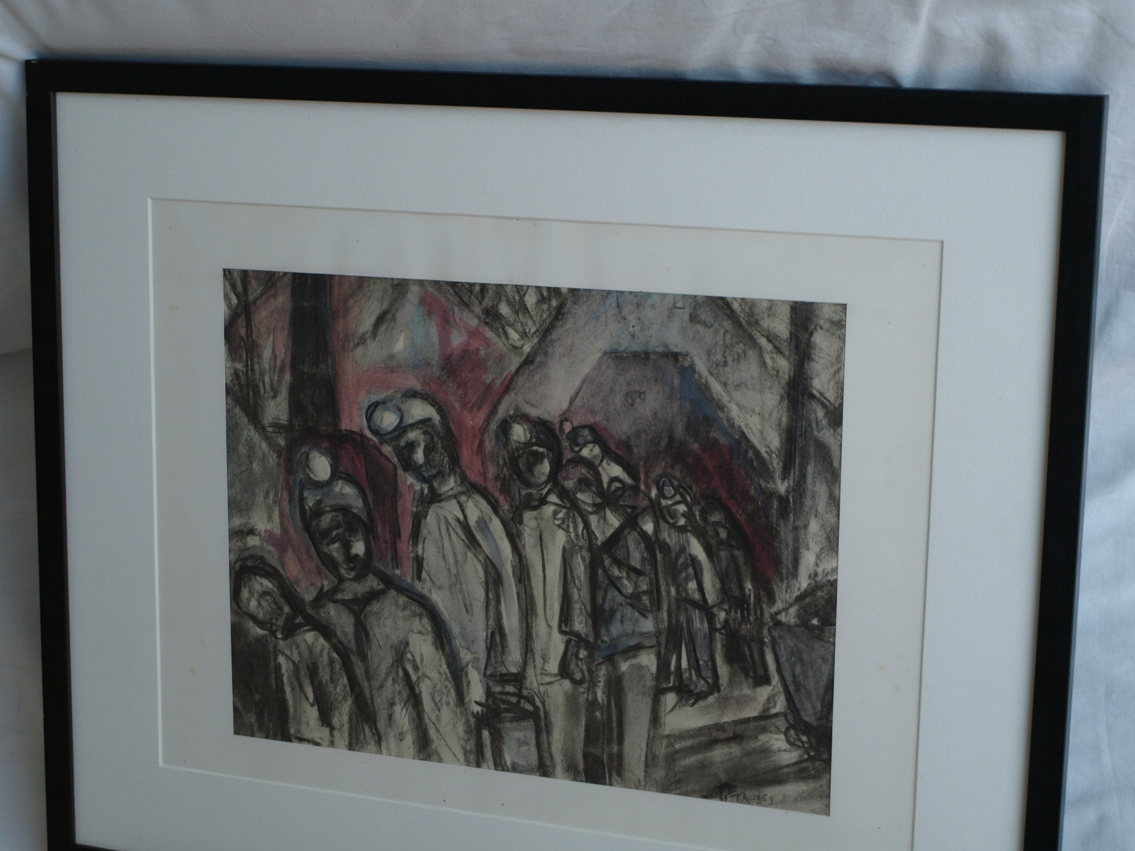 Niet of onleesbaar gesigneerd - Tekening , Mijnwerkers, Kompels - ingelijst - 1959 kopen? Bied vanaf 1!