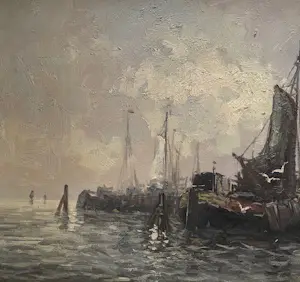 Herman Wijngaard - Haven Gezicht - Olieverf Schilderij kopen? Bied vanaf 225!