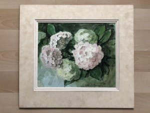 Clement Bezemer - roze hortensia's achter driedubbel passe-partout kopen? Bied vanaf 1!