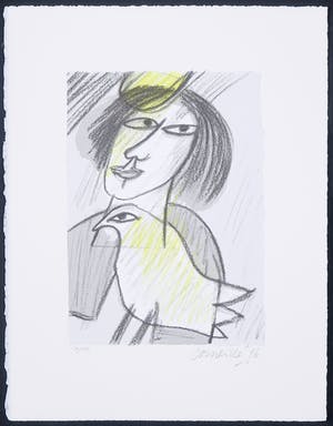 Corneille - Zeefdruk, Femme et oiseau kopen? Bied vanaf 100!