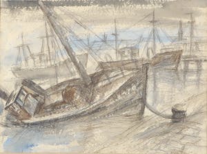 Martin Reisberg - Aquarel- en potloodtekening, Fishing boats - Ingelijst kopen? Bied vanaf 1!